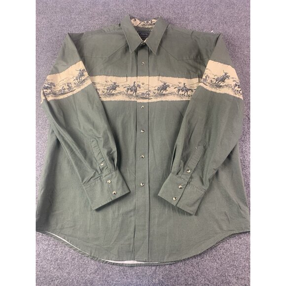 Roper Mens 100% Cotton Long Sleeve Pearl Snap Cowboy Print Western Shirt Size L - Picture 2 of 9